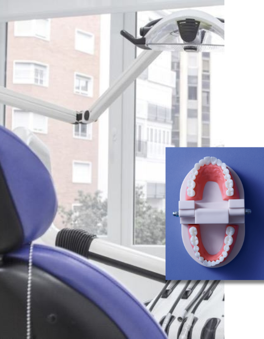 Sillón dental con lámpara e instrumental en consulta, relacionado con salud bucodental